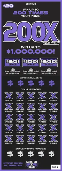 200X 4Th Edition $20 scratch-off ticket