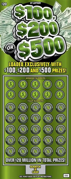 $$100, $200 Or $500 $20 scratch-off ticket