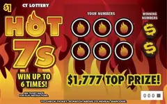 HOT 7s $1 scratch-off ticket