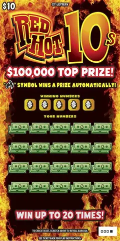 Red Hot 10S $10 scratch-off ticket