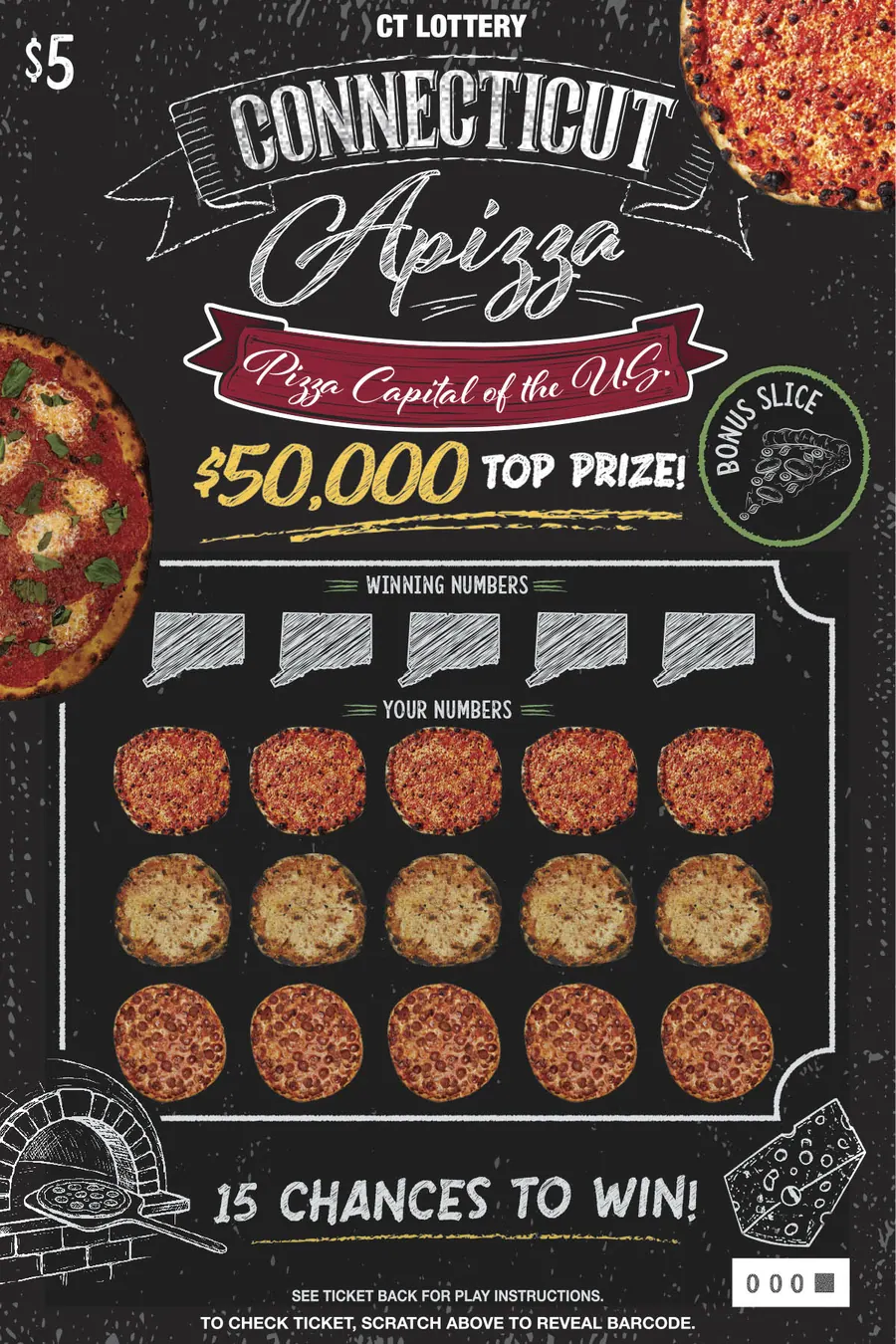 Connecticut Apizza $5 Connecticut scratch-off ticket