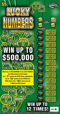 Lucky Numbers $5 scratch-off ticket