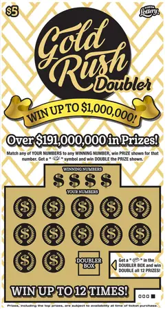 $5 Gold Rush Doubler $5 scratch-off ticket