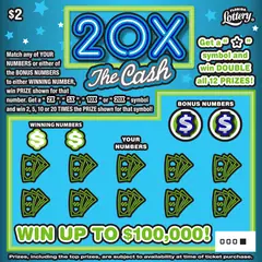 20X The Cash $2 scratch-off ticket