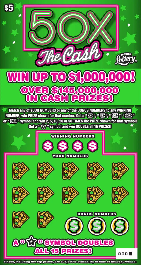 50X The Cash $5 Florida scratch-off ticket