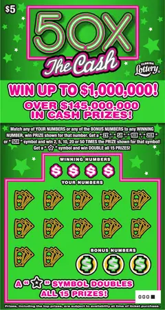 50X The Cash $5 scratch-off ticket