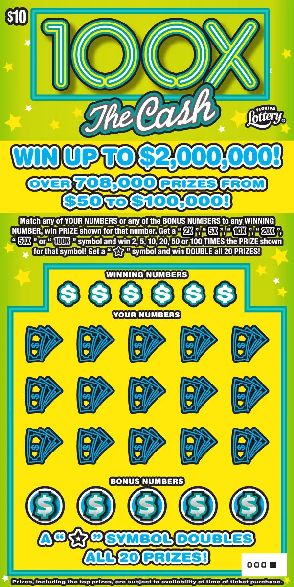 100X The Cash $10 Florida scratch-off ticket