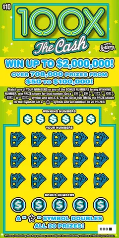 100X The Cash $10 scratch-off ticket