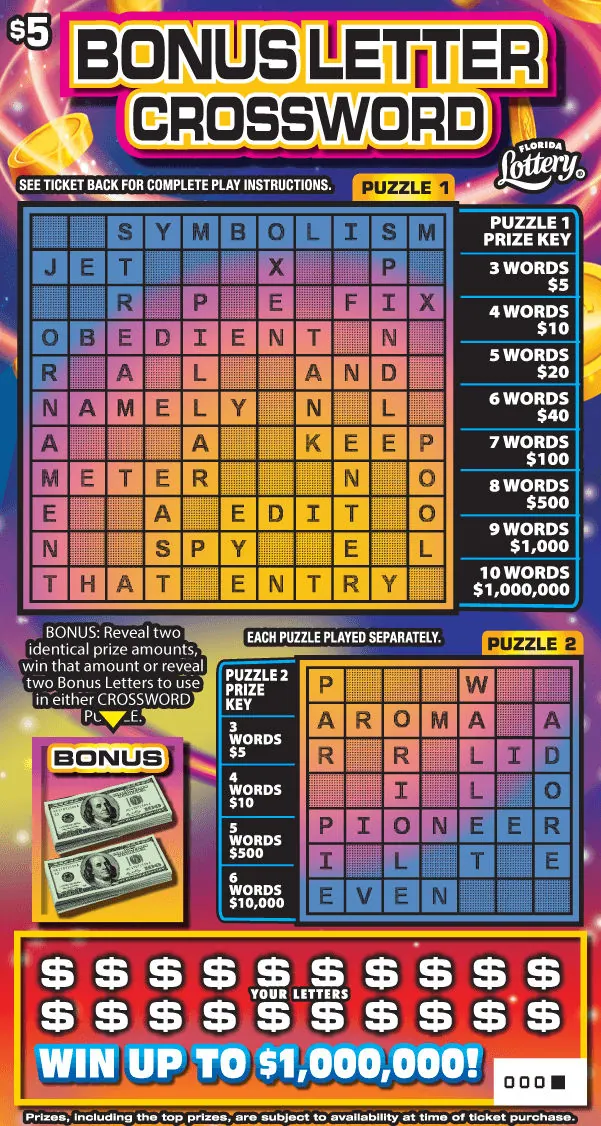 Bonus Letter Crossword $5 Florida scratch-off ticket