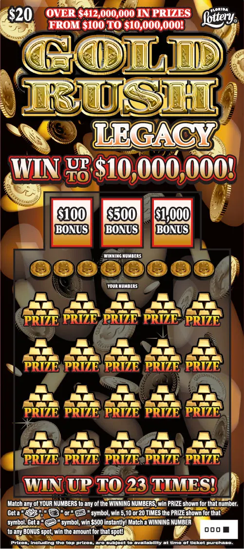 Gold Rush Legacy $20 Florida scratch-off ticket