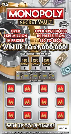 MONOPOLY™ SECRET VAULT $5 scratch-off ticket
