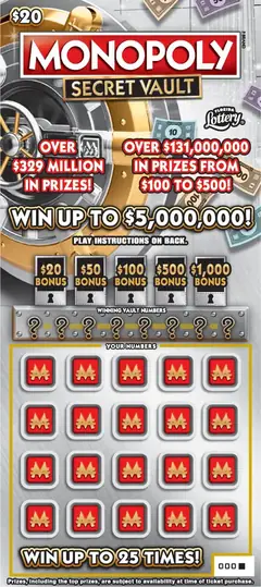 MONOPOLY™ SECRET VAULT $20 scratch-off ticket