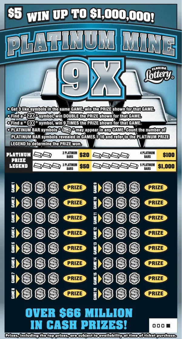 PLATINUM MINE 9X $5 Florida scratch-off ticket