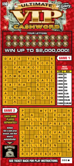 Ultimate VIP Ca$hword $10 scratch-off ticket