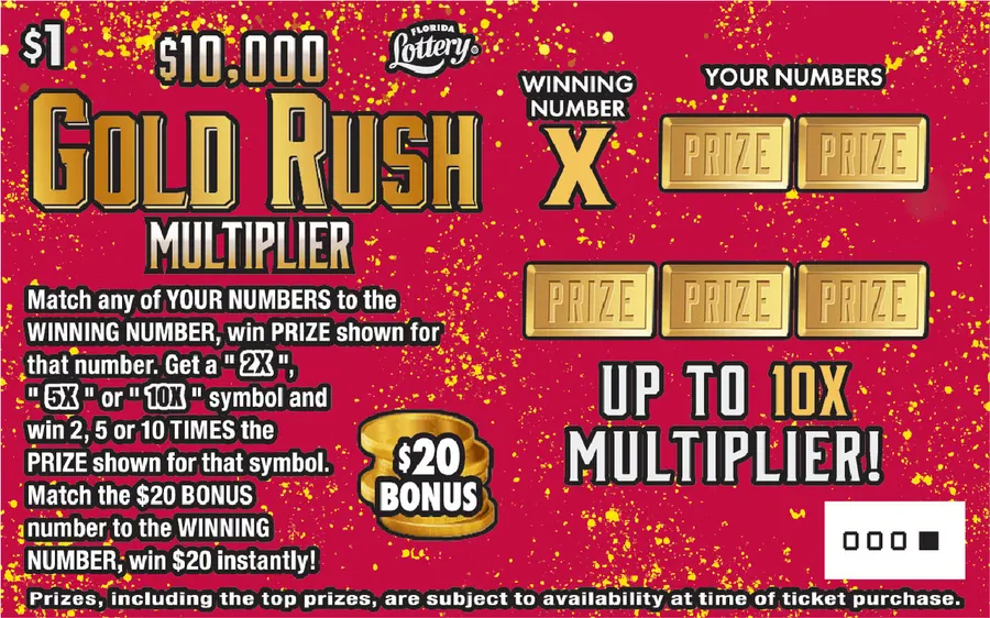 $10,000 GOLD RUSH MULTIPLIER $1 Florida scratch-off ticket
