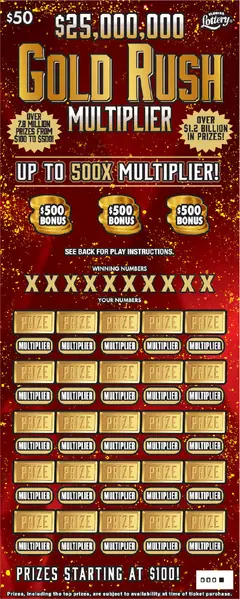 $25,000,000 GOLD RUSH MULTIPLIER $50 scratch-off ticket (image: Florida Lottery)