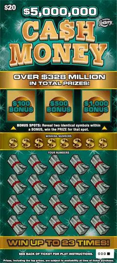 $5,000,000 CA$H MONEY $20 scratch-off ticket