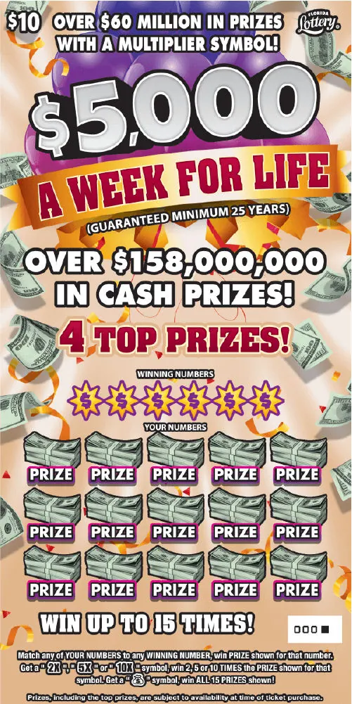 $5,000 A Week For Life $10 Florida scratch-off ticket