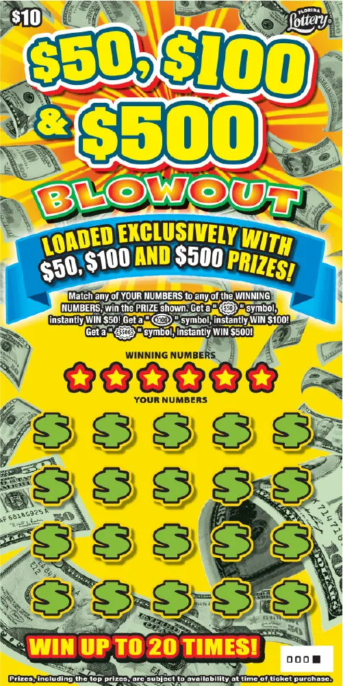 $50, $100 & $500 BLOWOUT $10 Florida scratch-off ticket