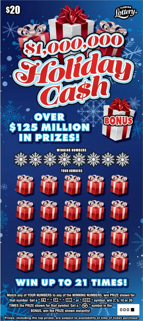 $1,000,000 HOLIDAY CA$H $20 Florida scratch-off ticket