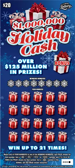 $1,000,000 HOLIDAY CA$H $20 scratch-off ticket