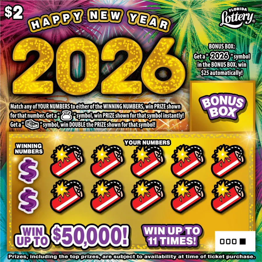 HAPPY NEW YEAR 2026 $2 Florida scratch-off ticket