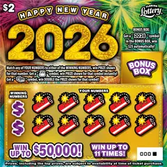 HAPPY NEW YEAR 2026 $2 scratch-off ticket