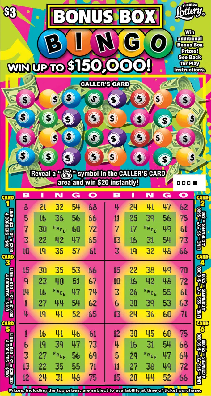 BONUS BOX BINGO $3 Florida scratch-off ticket
