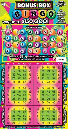 BONUS BOX BINGO $3 scratch-off ticket