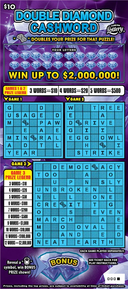 DOUBLE DIAMOND CASHWORD $10 Florida scratch-off ticket