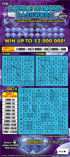 DOUBLE DIAMOND CASHWORD $10 scratch-off ticket