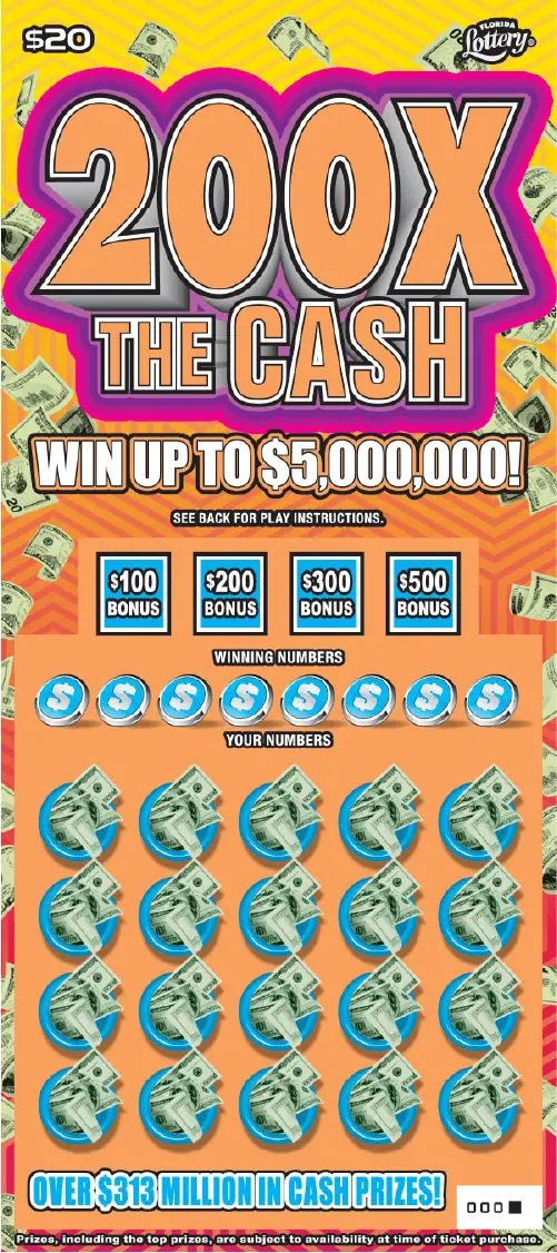 200X THE CASH $20 Florida scratch-off ticket