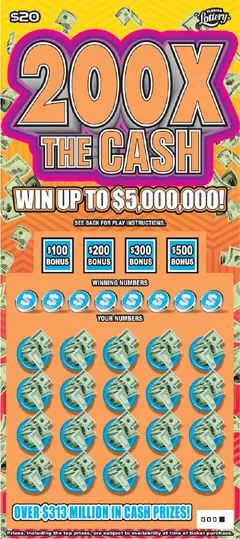 200X THE CASH $20 scratch-off ticket