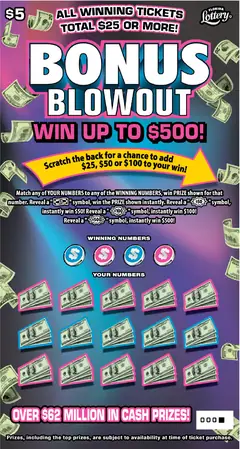 Bonus Blowout $5 scratch-off ticket