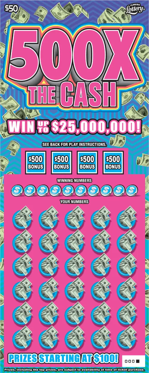 500X THE CASH $50 Florida scratch-off ticket
