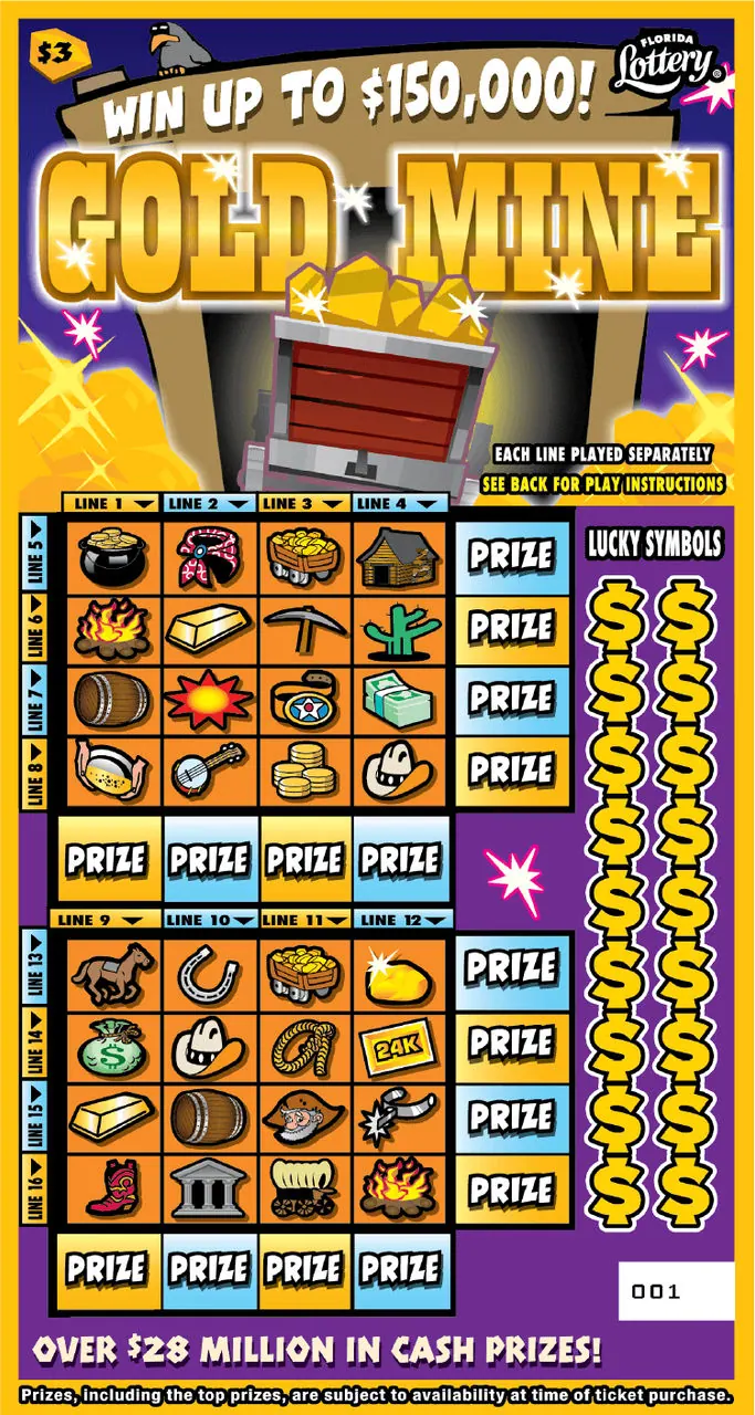 Gold Mine $3 Florida scratch-off ticket