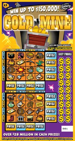 Gold Mine $3 scratch-off ticket