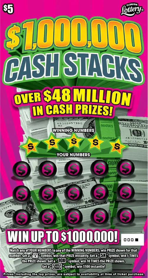 $1,000,000 Cash Stacks $5 Florida scratch-off ticket