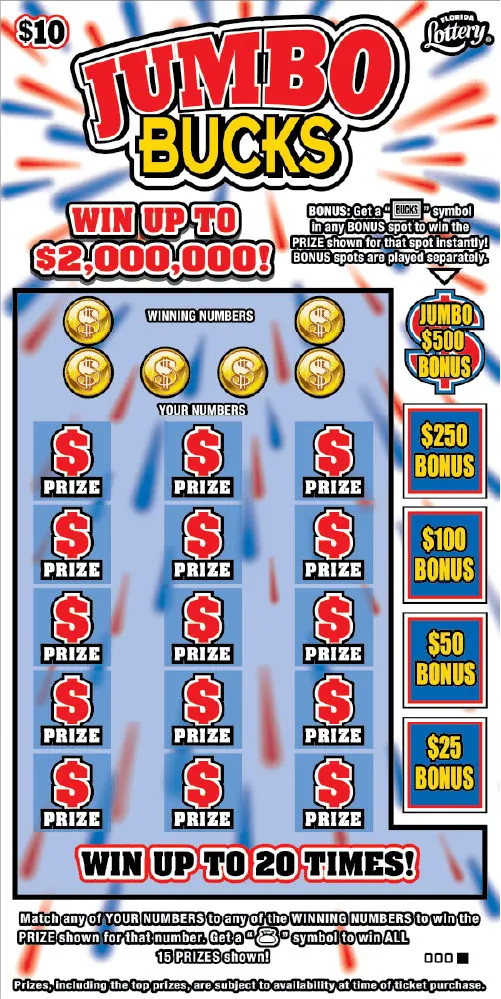 JUMBO BUCKS $10 Florida scratch-off ticket