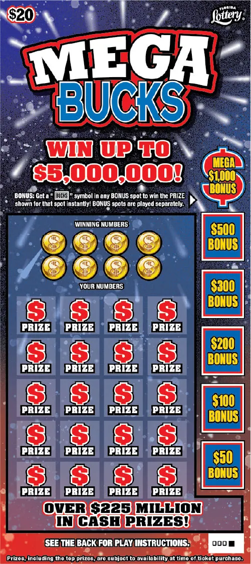 MEGA BUCKS $20 Florida scratch-off ticket
