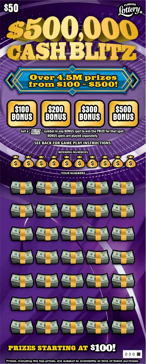 $500,000 Cash Blitz $50 Florida scratch-off ticket