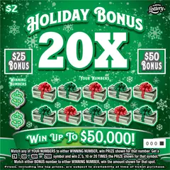 Holiday Bonus 20X $2 scratch-off ticket