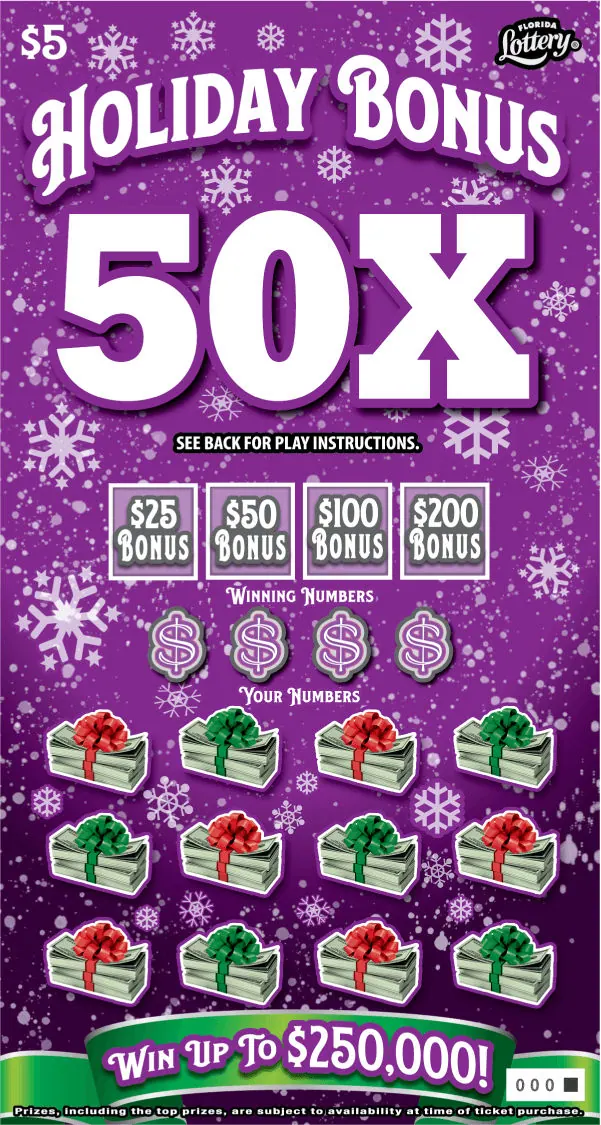 Holiday Bonus 50X $5 Florida scratch-off ticket