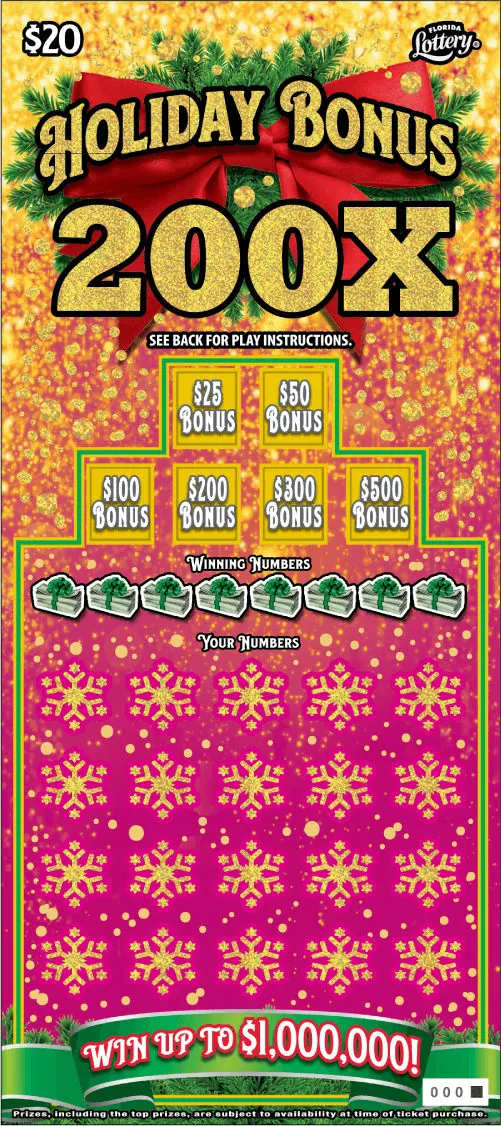 Holiday Bonus 200X $20 Florida scratch-off ticket