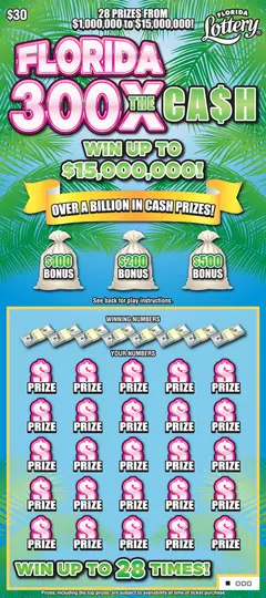 Florida 300X the Cash $30 scratch-off ticket