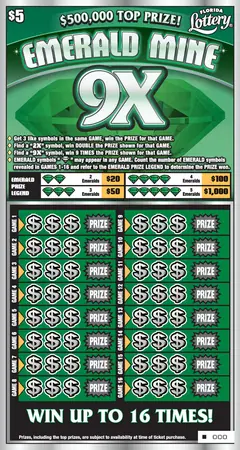 Emerald Mine 9X $5 scratch-off ticket