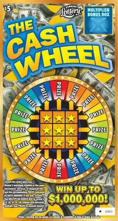 The Cash Wheel $5 scratch-off ticket
