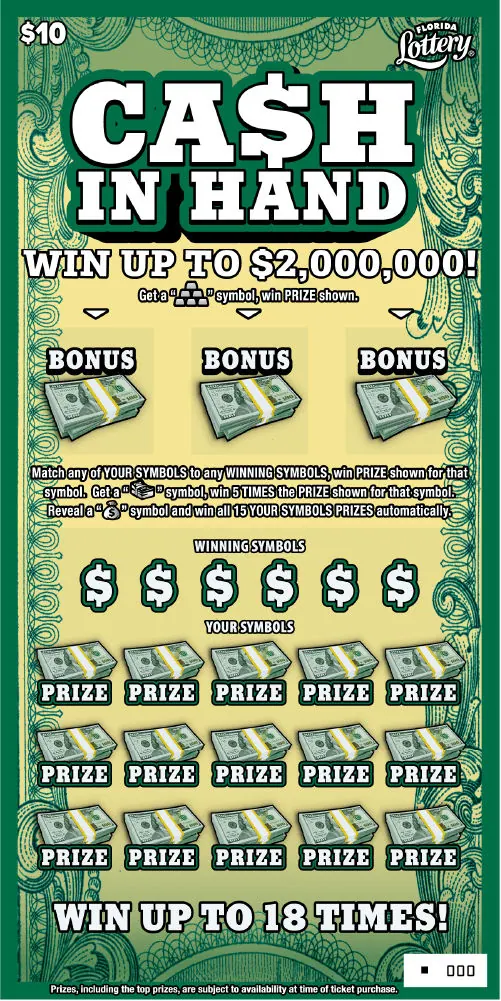 CA$H IN HAND $10 Florida scratch-off ticket