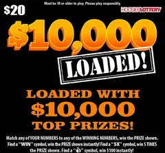 Loaded $10,000 $20 scratch-off ticket