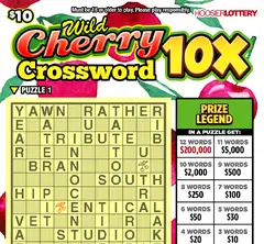 Wild Cherry Crossword 10X $10 scratch-off ticket